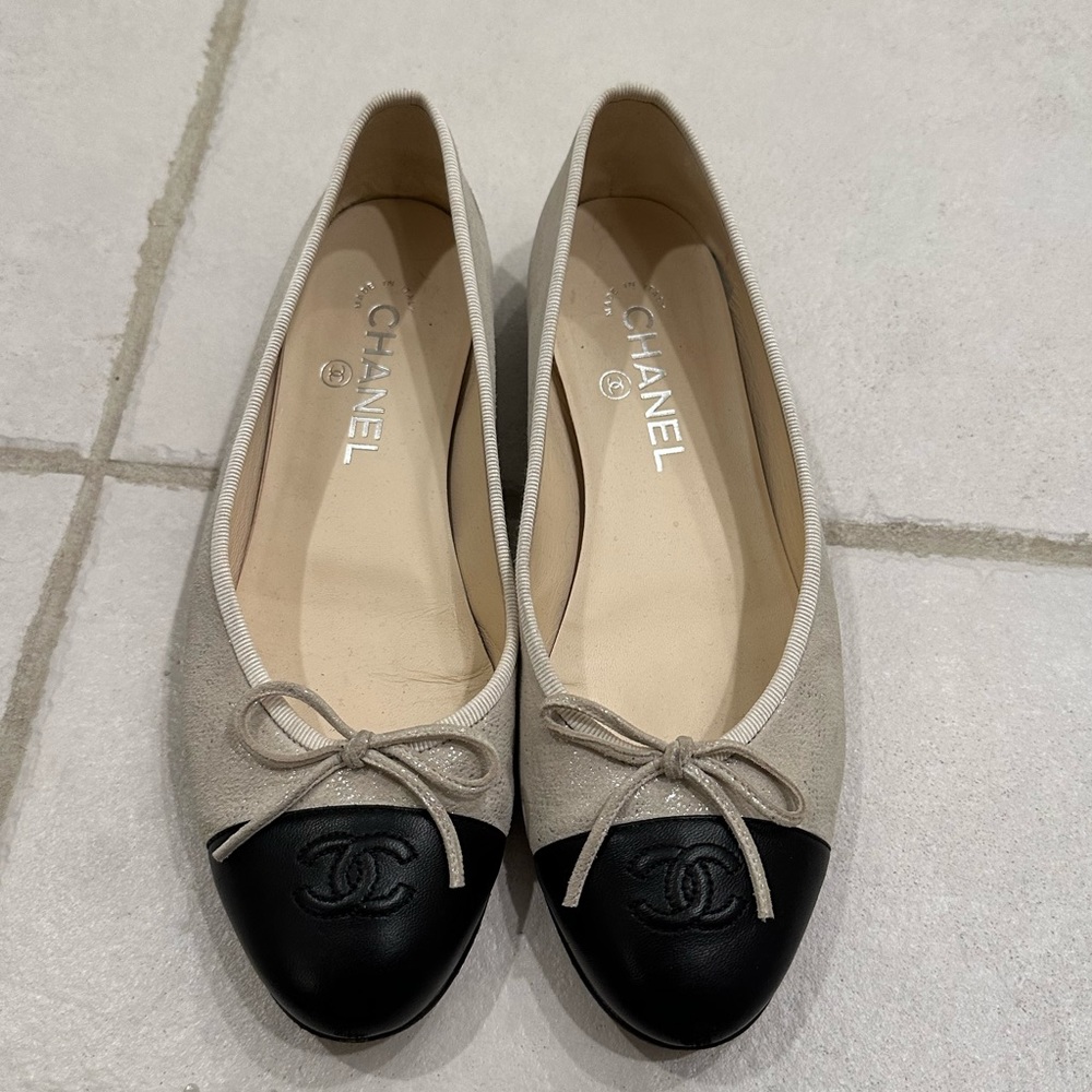 Black and white sparkly Chanel ballet flats 39